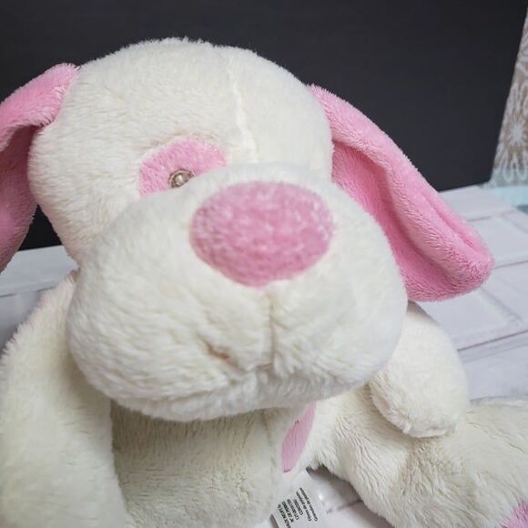 Animal Adventure Baby White Pink Puppy Dog Rattle Plush Stuffed Animal Soft Toy - Picture 1 of 7